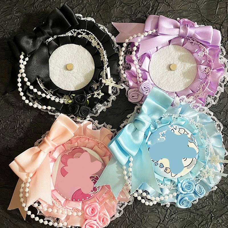 Cool and Stylish Simple Bowknot Round Lace Badge Holder, Anime Cartoon Character Merchandise, Celebrity Idol Support Badge, Badge Display Stand, Storage Decoration, Badge Holder, Back-To-School Season, Graduation Season, Halloween, Easter Holiday Gifts, Lolita Creative Small Items, Gumi Goods, Itabag, Itaboard, DIY Materials, Accessories, Badge Holder