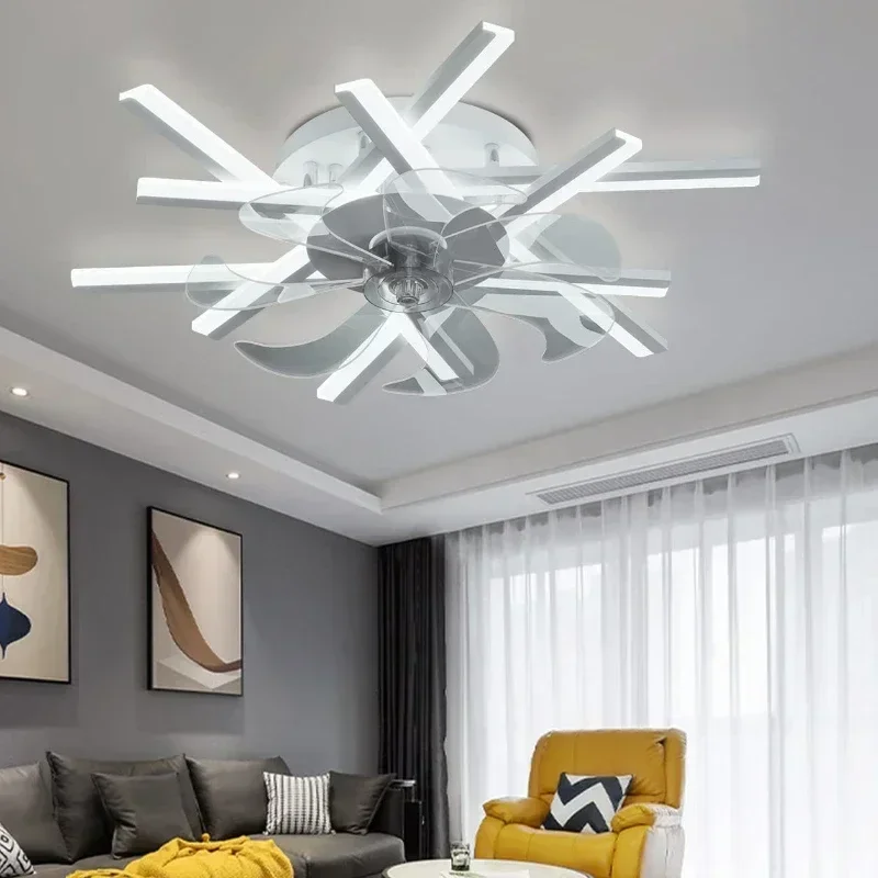 Living room luxury LED ceiling fan pendant light dimming intelligent remote electric fan cooling room decoration ceiling light