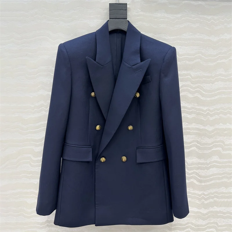 

Women's jacket New winter 2025 double breasted slim fit long sleeved top Wool blend women's suit jacket Casual Women's blazer