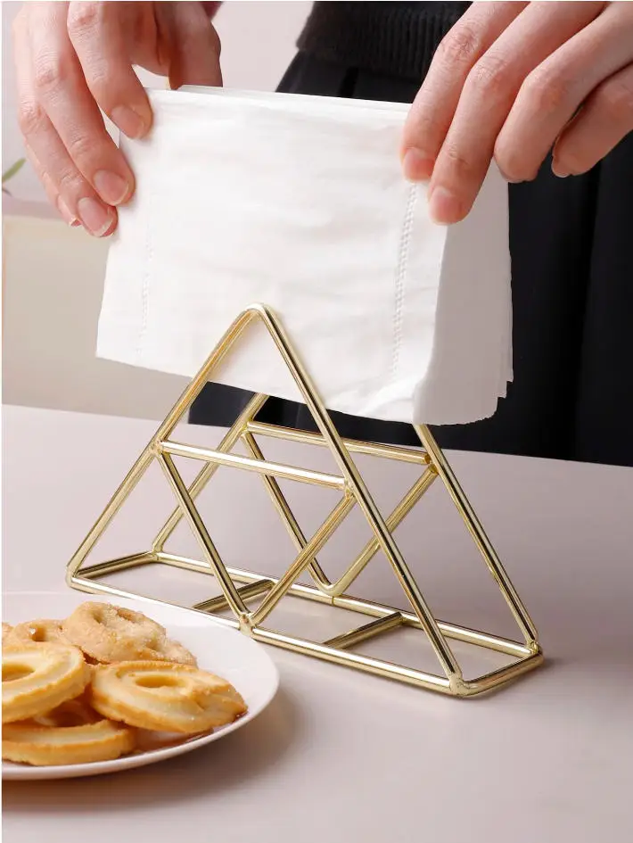 1pc Triangular Iron Plated Napkin Holder, Metal Tissue Box, Suitable For All Seasons Home Organization