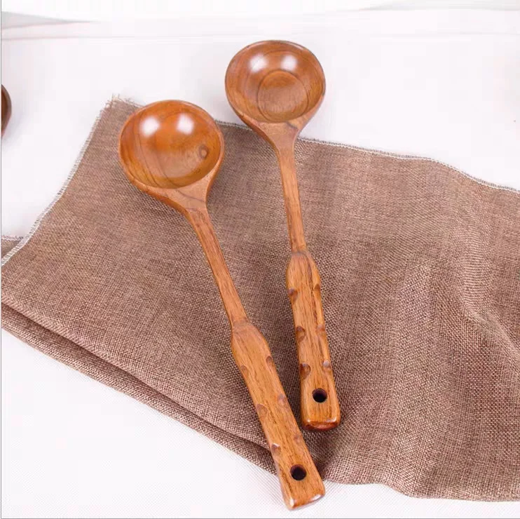 Wooden Spatula Set for Non-Stick Pans, Heat-Resistant Long Handle Utensils - Cooking Turner, Rice & Soup Spoon