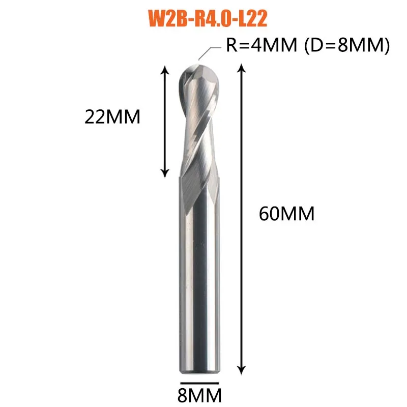 Dreanique 1Pc Carbide Kogelneus Einde Frees 2 Fluiten R0.5-R4.0 Einde Molen Router Bit Voor Hout En Aluminium W2b