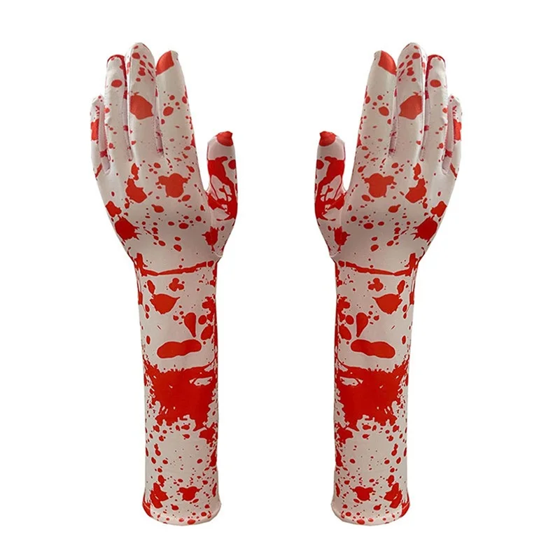 Halloween White Bloody Gloves Horrific Splattered Blood Gloves Scary Cosplay Costume Masquerade Party Accessories