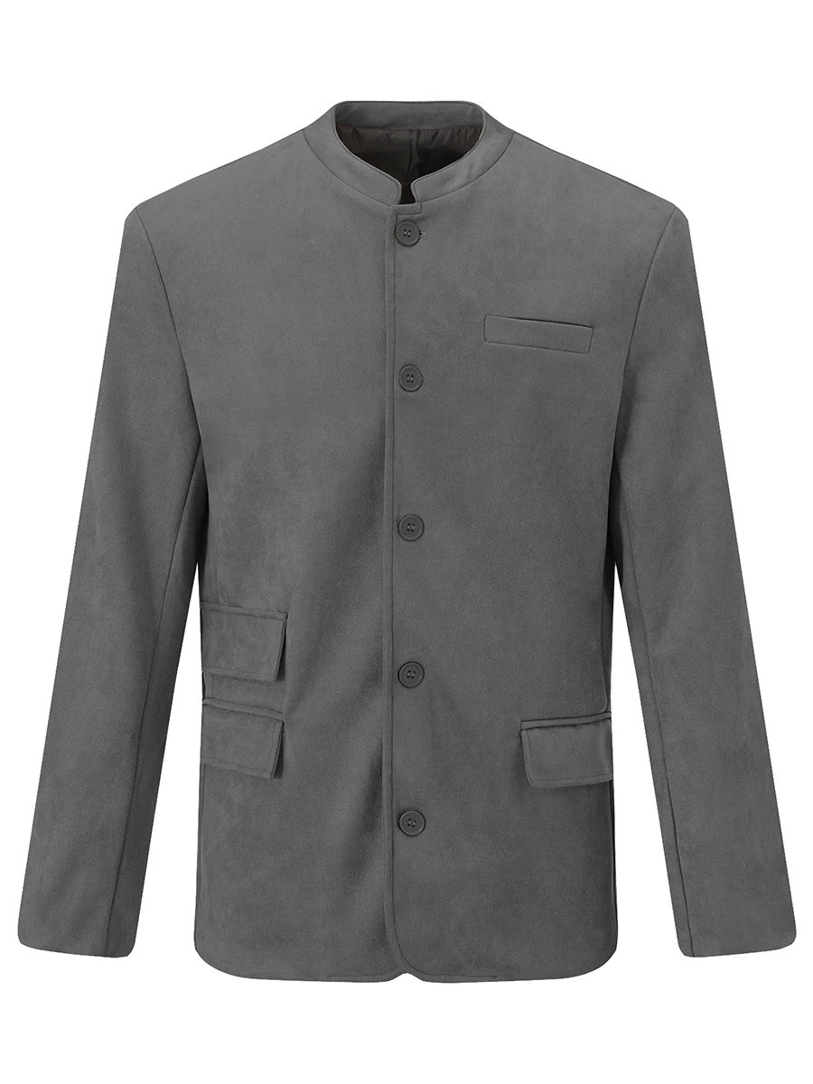 メンズ長袖ブレザー,ヴィンテージ,スタンドカラー,ボタン留め,丈夫なビジネスジャケット,カジュアルジャケット