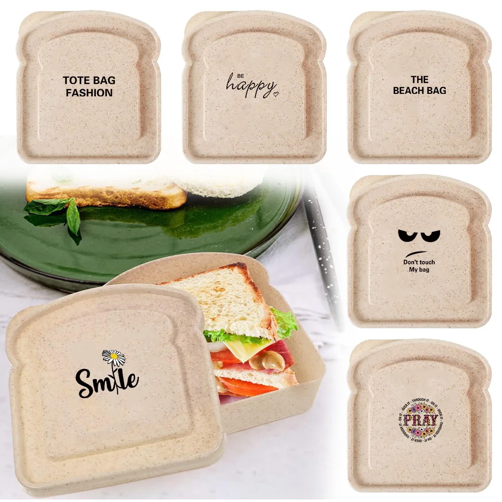 Wheat Straw Toast Shaped Sandwich Box with Lid Reusable Bento Lunch Box Portable Food Storage Container for School Office Picnic