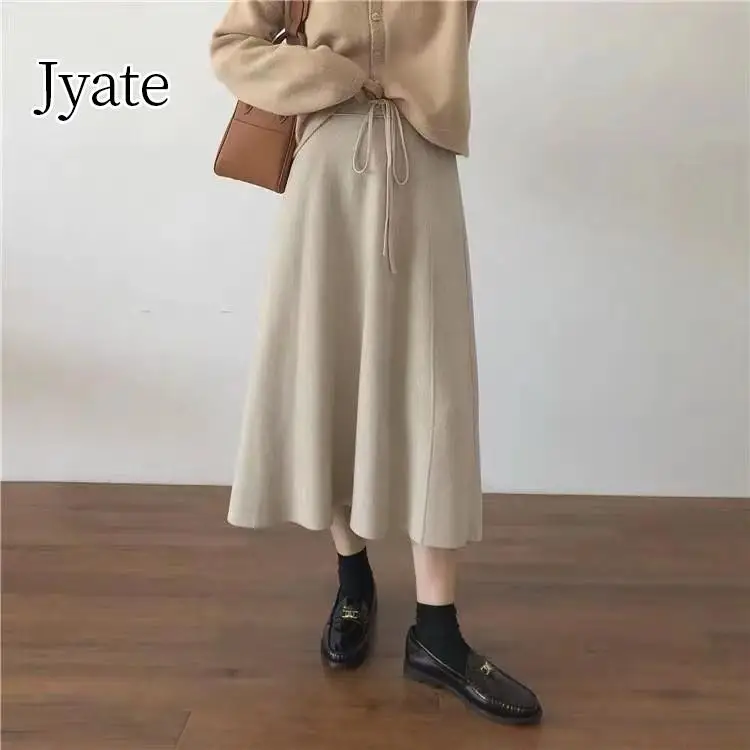 Jyate 2024 Fashion Knitted Skirt Women Thickened And Warm Autumn And Winter New Mid-length Large Hem Skirt