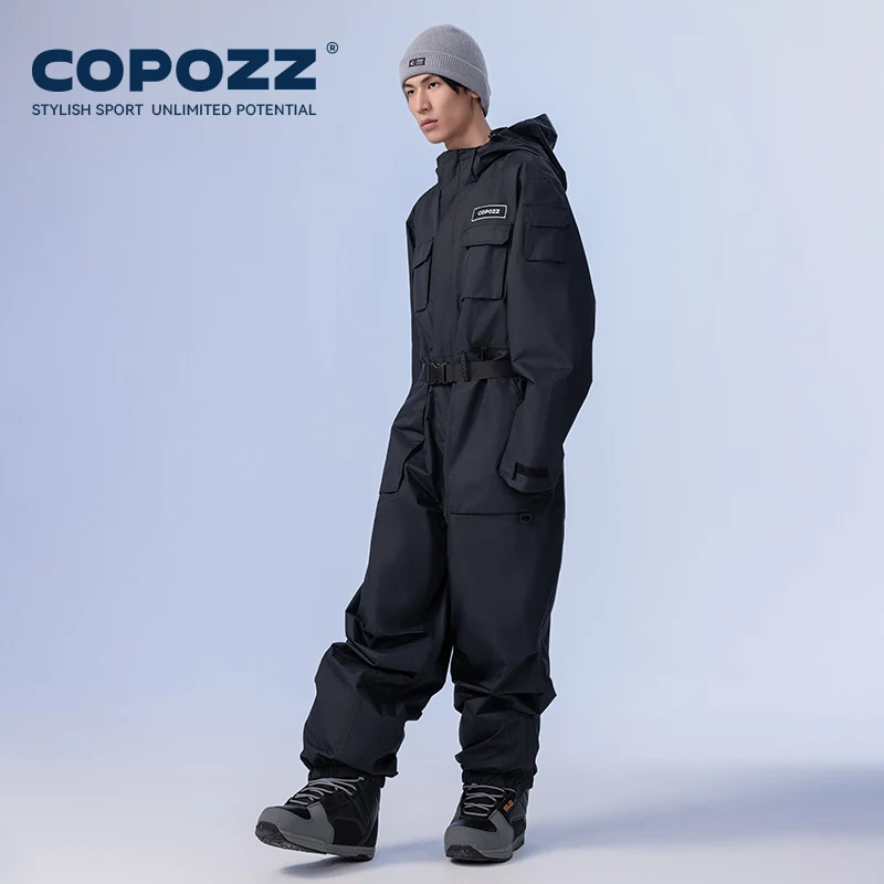 2024 COPOZZ Men Women One-Piece Ski Jumpsuit Outdoor Sports Snowboard Overalls Waterproof Winter Ski Suit Jumpsuit Hooded