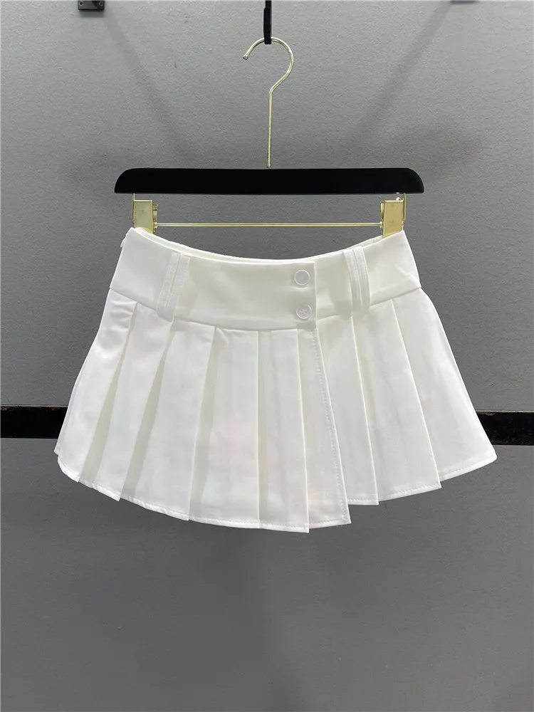 Pure Desire Style Asymmetrical Pleated  Skirt Women's Summer 2026 Slimming A-Line Suit Short Skirt Casual Cotton Polyester