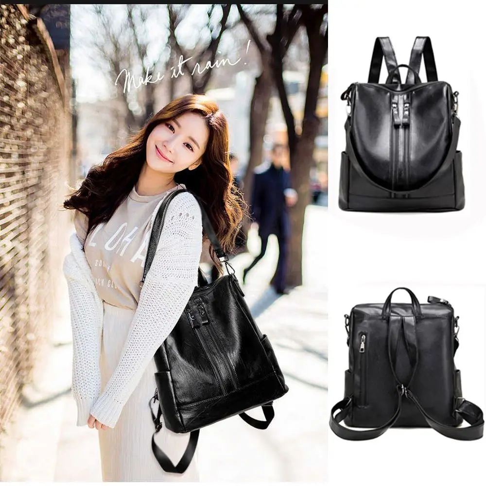 Women Soft Backpack School Leather Black Casual Multifunctional College Bag Large Capacity Shoulder Bags Travel Tote Backpack