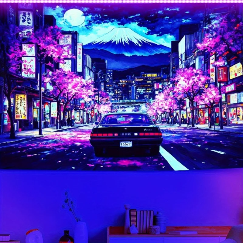 Modern style neon urban Fuji Mountain tapestry living room bedroom study polyester fiber wall hanging home decoration