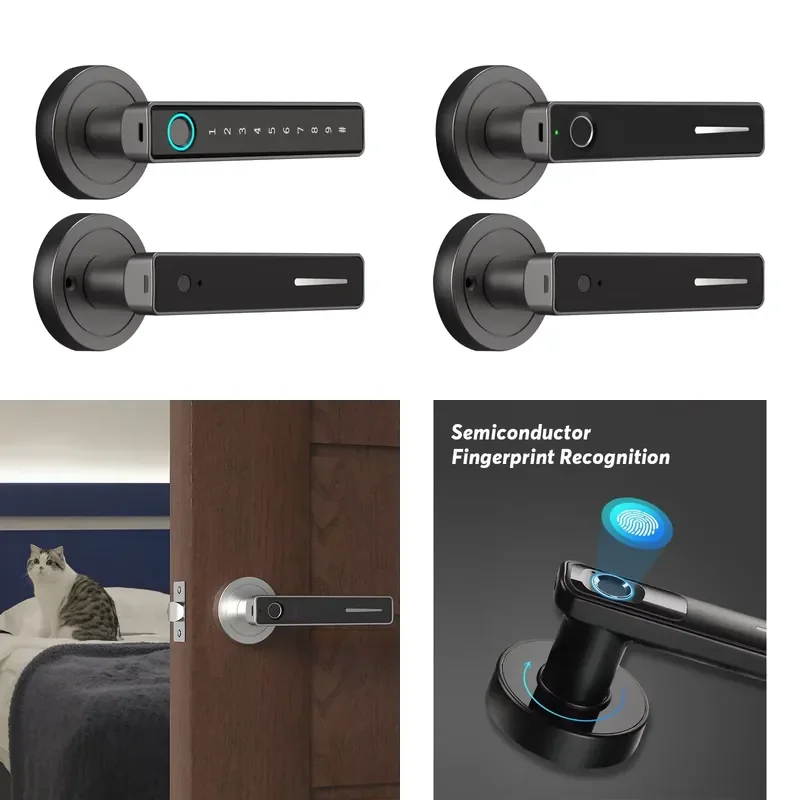 

Smart Fingerprint Password Door Handle Biometric With App For Keyless Entry Keypad Touchscreen