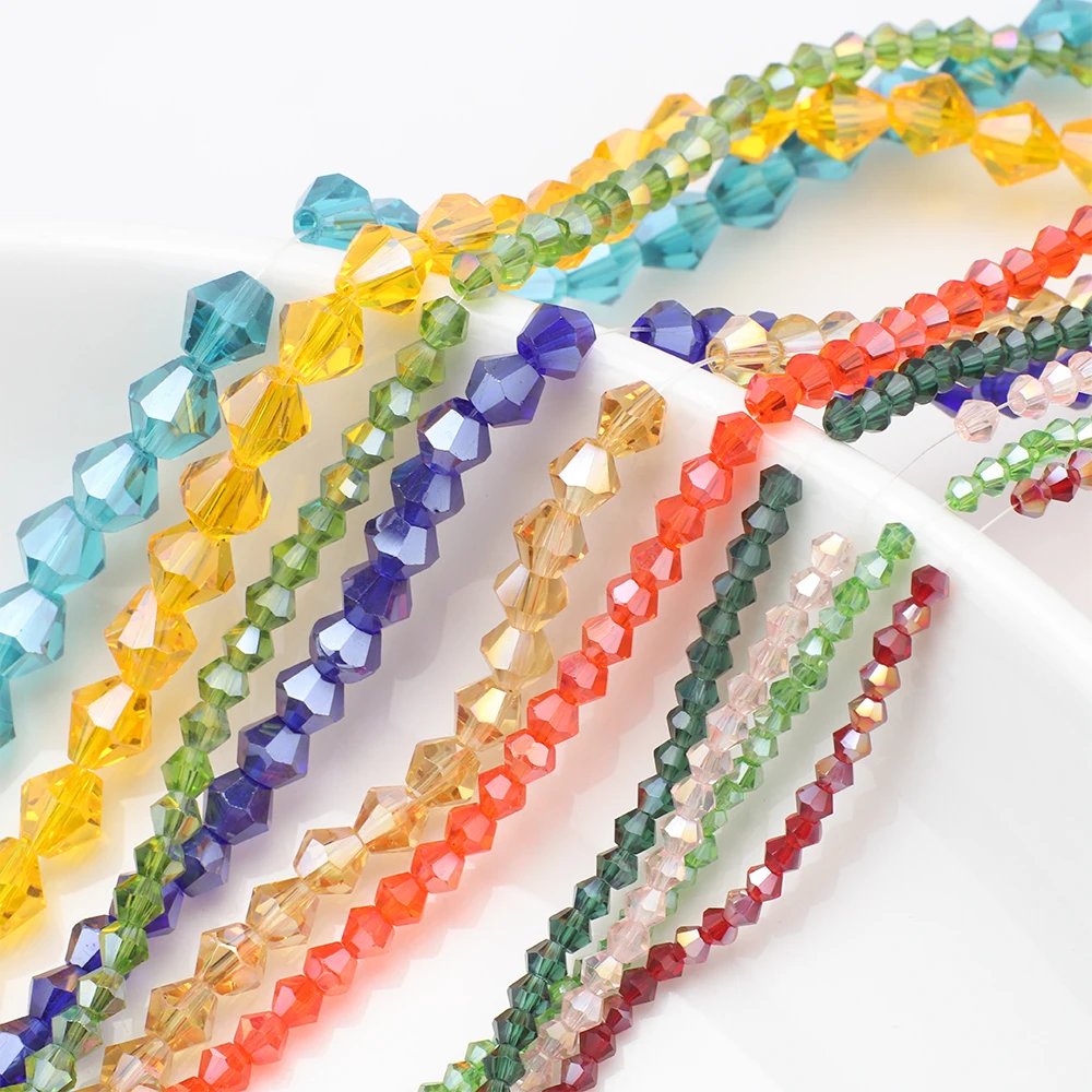 2/3/4/6/8MM AB Glass Bicone Beaded Faceted Crystal Loose Beads DIY For Jewelry Making Supplies Needlework Accessory Wholesale