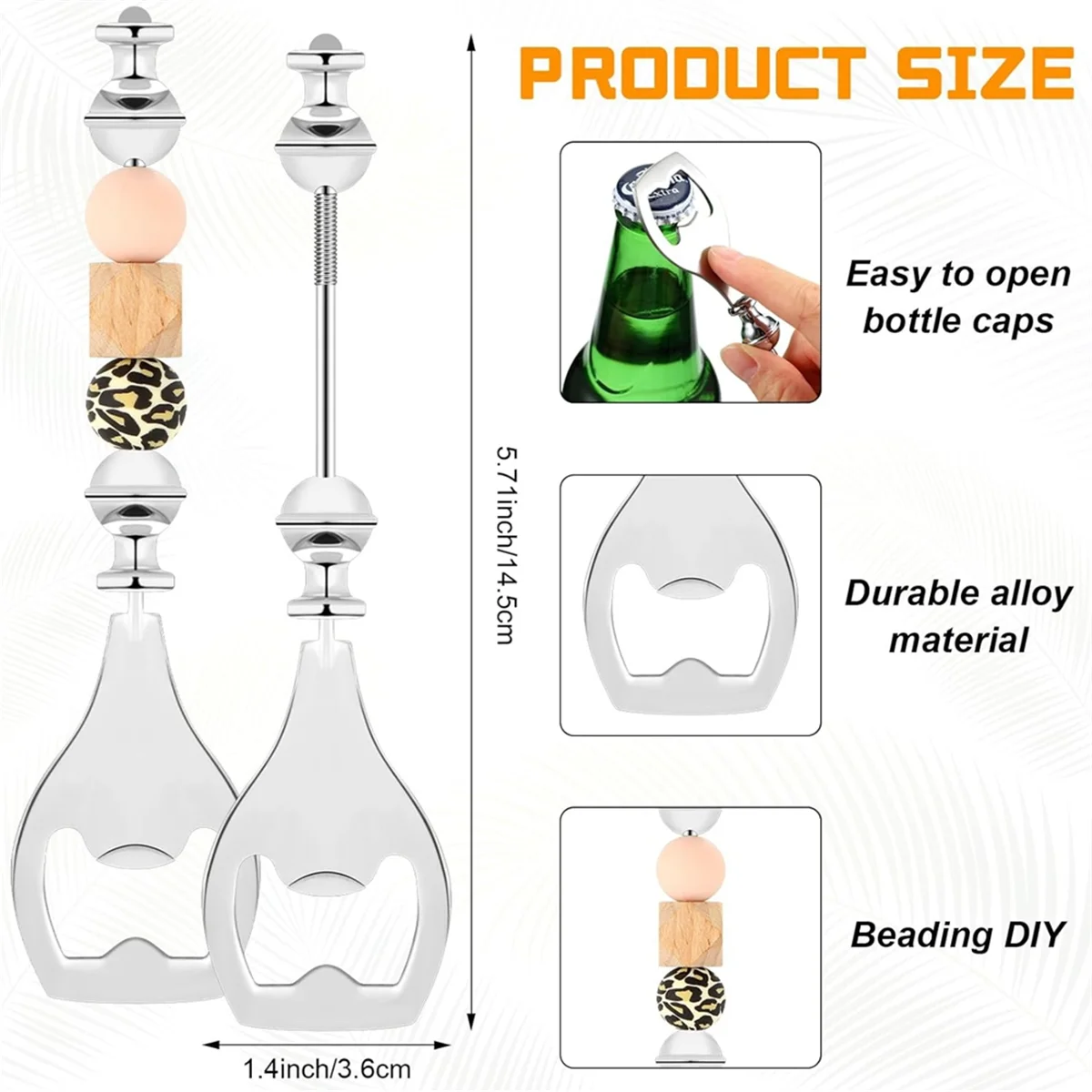 6 Pcs Beadable Beer Opener Reusable Bottle Opener Decorative Beaded Bottle Opener for Bartenders DIY Bead Bottle Opener