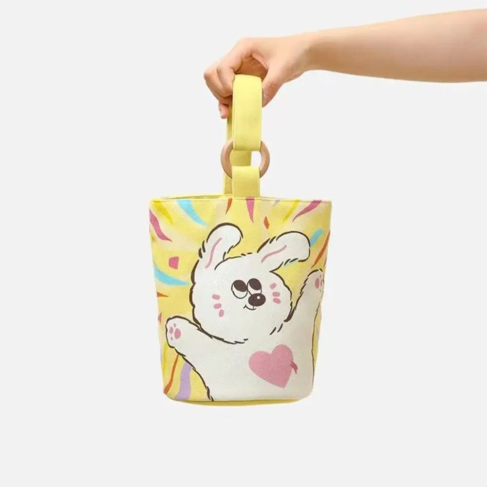 Women Handbag Lovely Cartoon Bucket Bags Portable Cylinder Bag Canva Tote Pouch Students Carry Lunch Bags for Girls