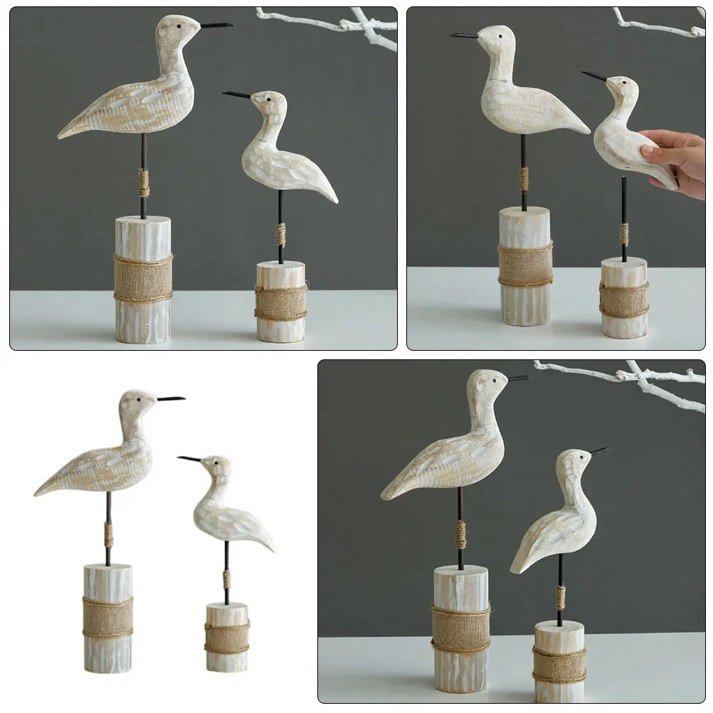 

2pcs Handcrafted Seagull Statue Sea For Lake House Coastal Tabletop Decor Rustic Nautical Home Decoration Accents Wood Base