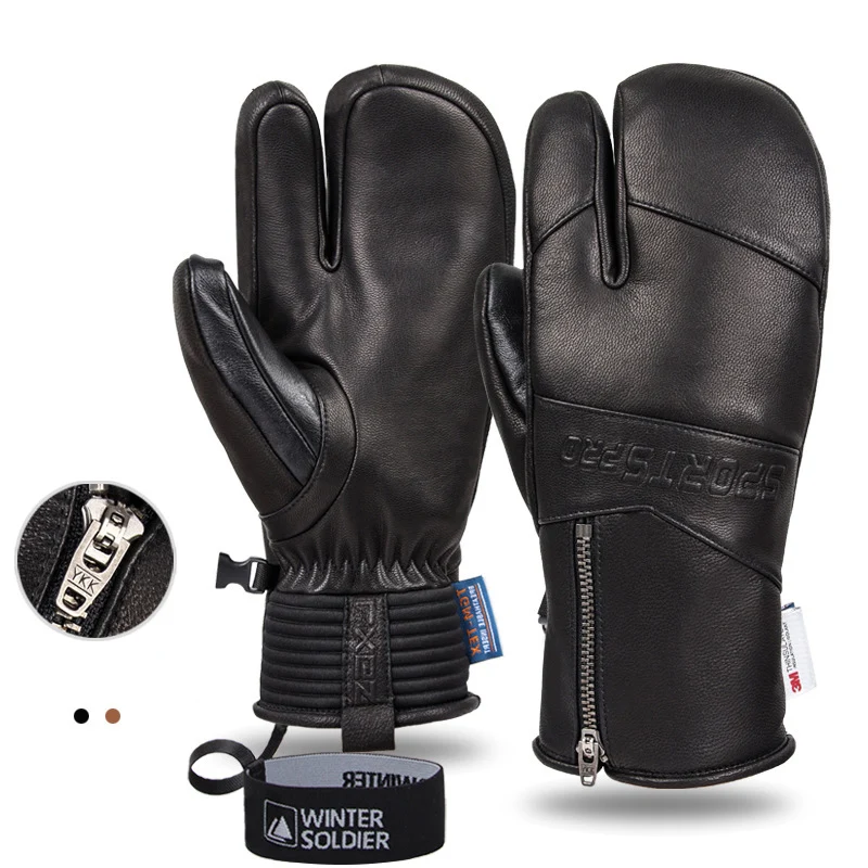 

Лыжные перчатки для сноуборда, профессиональные термонепроницаемые наручники, кожаные хлопковые лыжные перчатки для снегоходов и велоспорта для мужчин и женщин