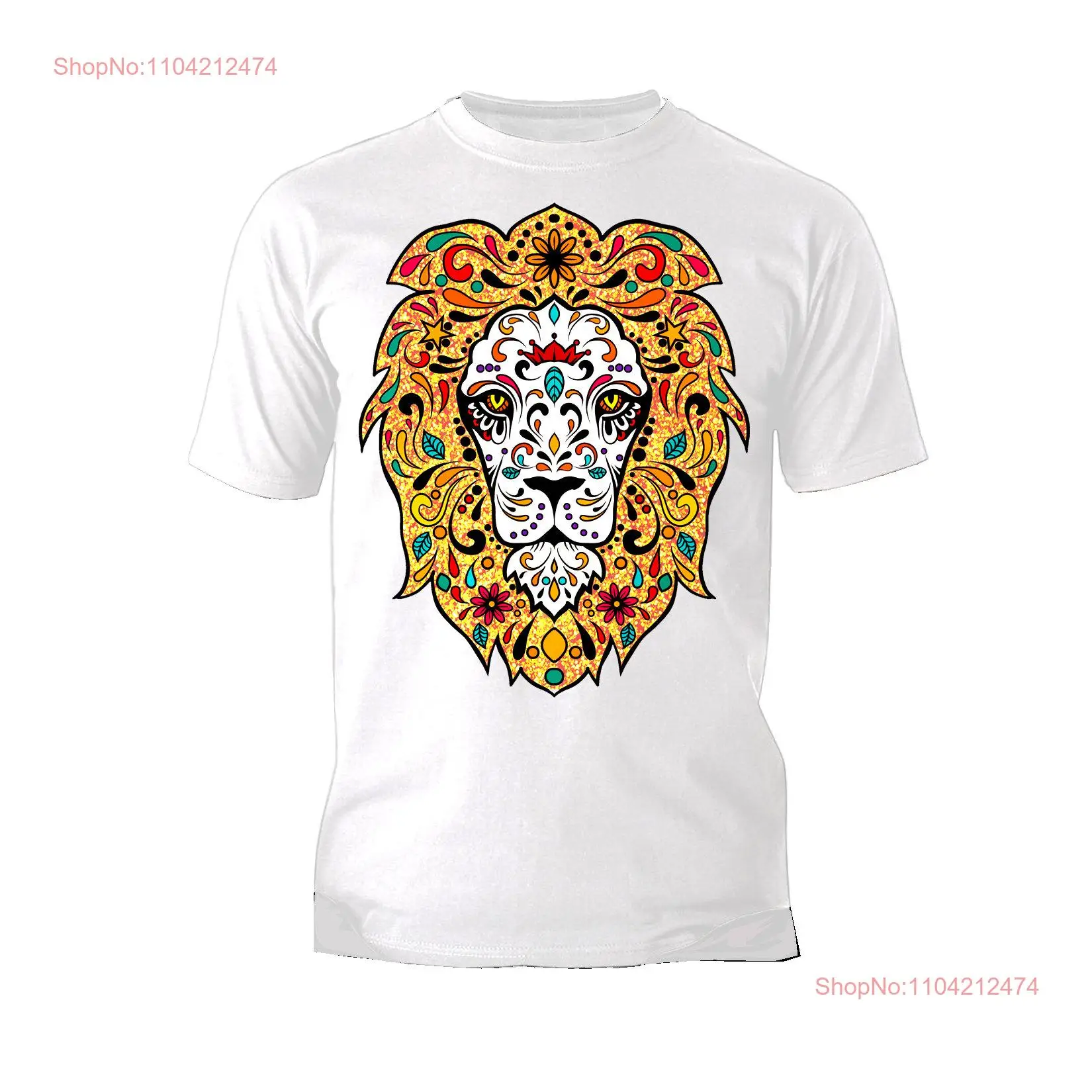 Halloween Day Of The Dead Calavera Lion Sugar Skull Bling Official Men's T Shirt White Black Blue Red Sport Grey