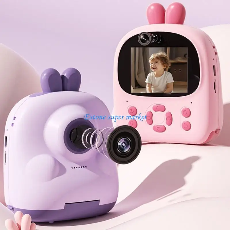 090b-クリエイティブ落書き瞬時に写真カメラ子供のための充電式バッテリーとプリント紙デジタルカメラ女の子のため