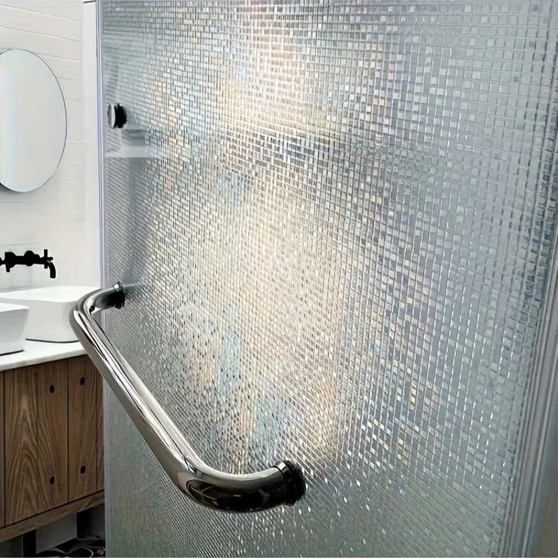 Checkered Mosaic Pattern Privacy Window Film Roll Static Cling Easy Install UV Block Heat Block for Bathroom Shower Kitchen