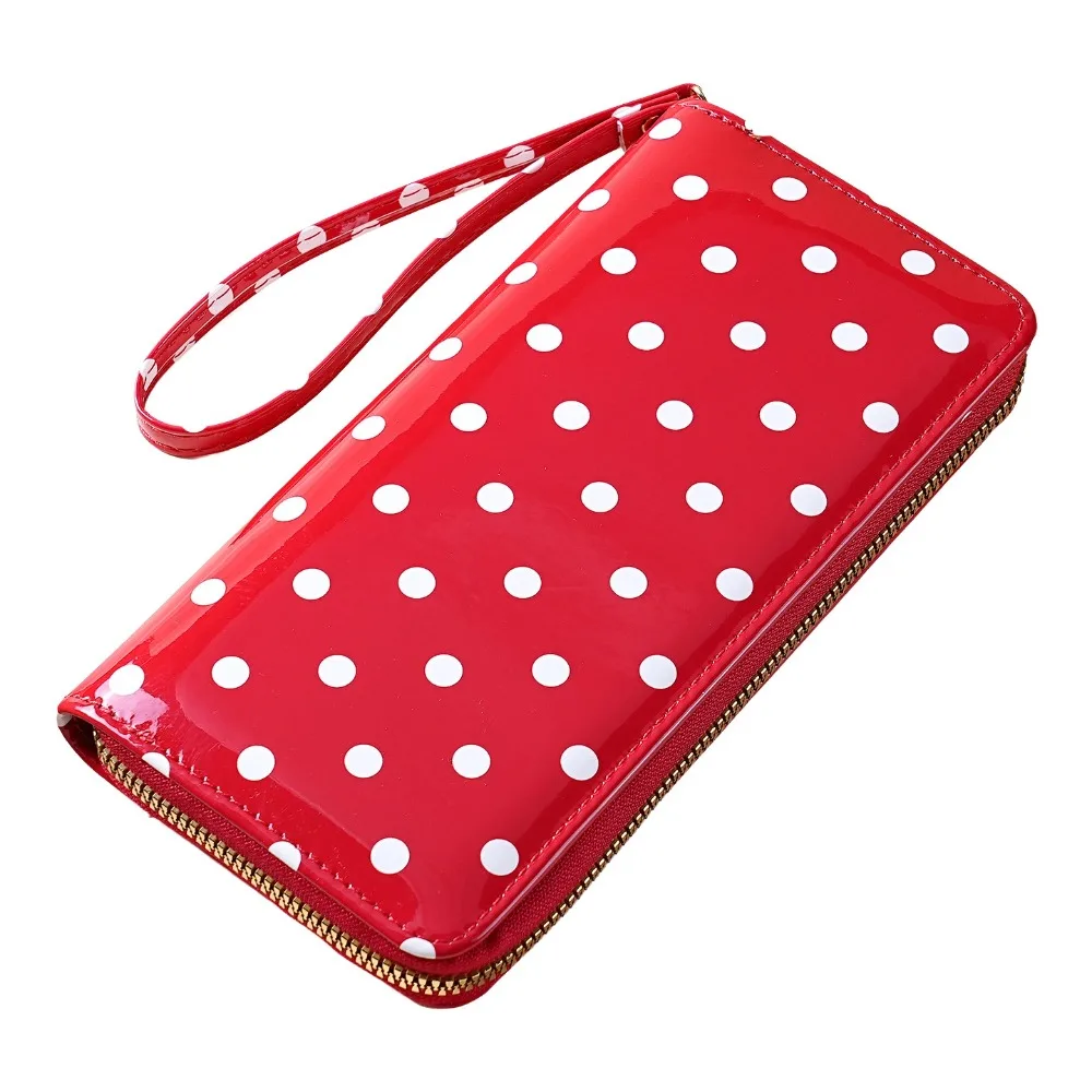 Polka Dot Pattern Polka Dot Wallet Smooth Surface Zip Around Closure Coin Purse Detachable Wrist Strap Multiple Card Slots