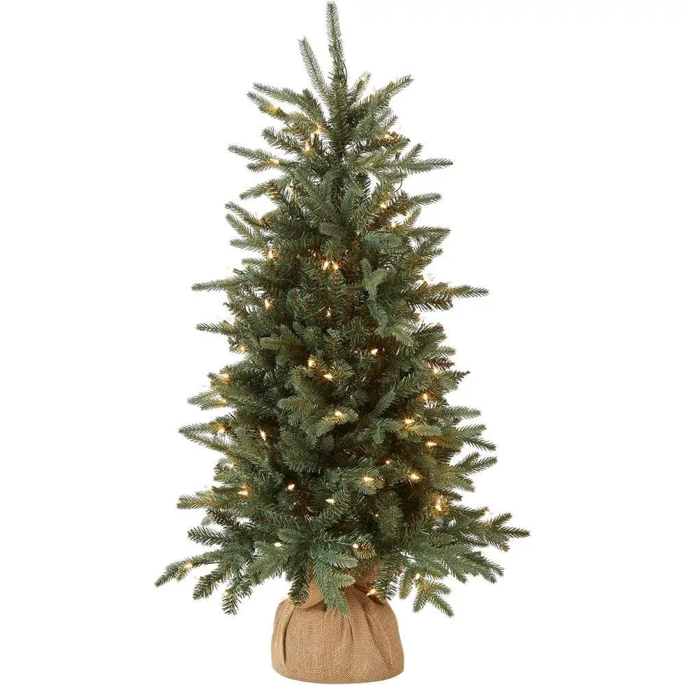

Mini Artificial Christmas Tree with 150 Clear Lights, 643 Tips, Burlap Base, Green
