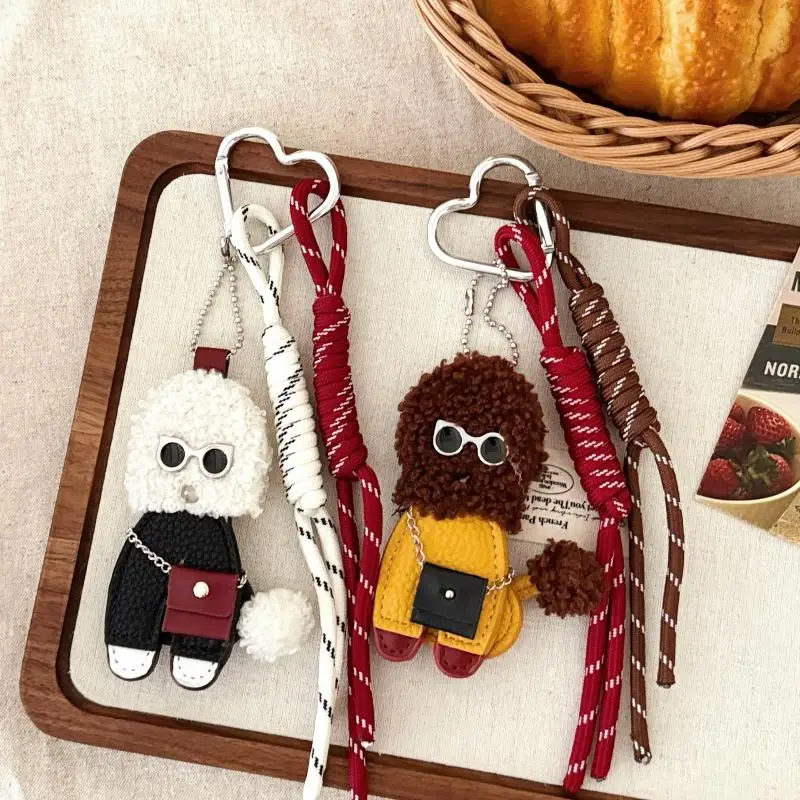 Niedlicher Cartoon-Plüsch-Teddy-Hund-Schlüsselanhänger, Kawaii-Lederpuppe, Anhänger, Rucksack, hängende Verzierung, Dekoration, Zubehör, Geschenke
