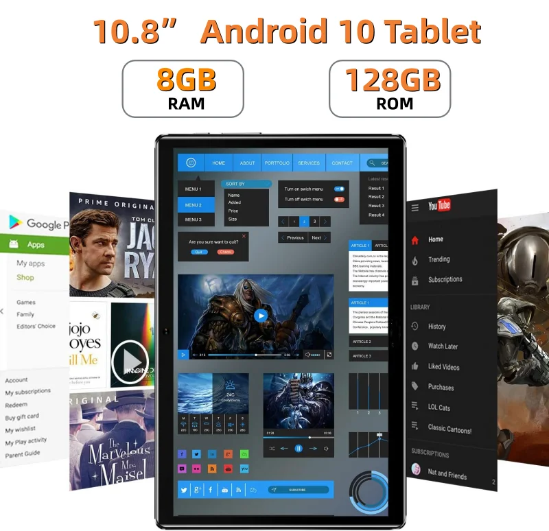 2560x1600 Pixels 10.8 INCH Android 10 Tablet Supports 2G\3G\4G Calls 8GB RAM 128GB ROM MT6797 10-Core Dual Camears 1*Sim Cards