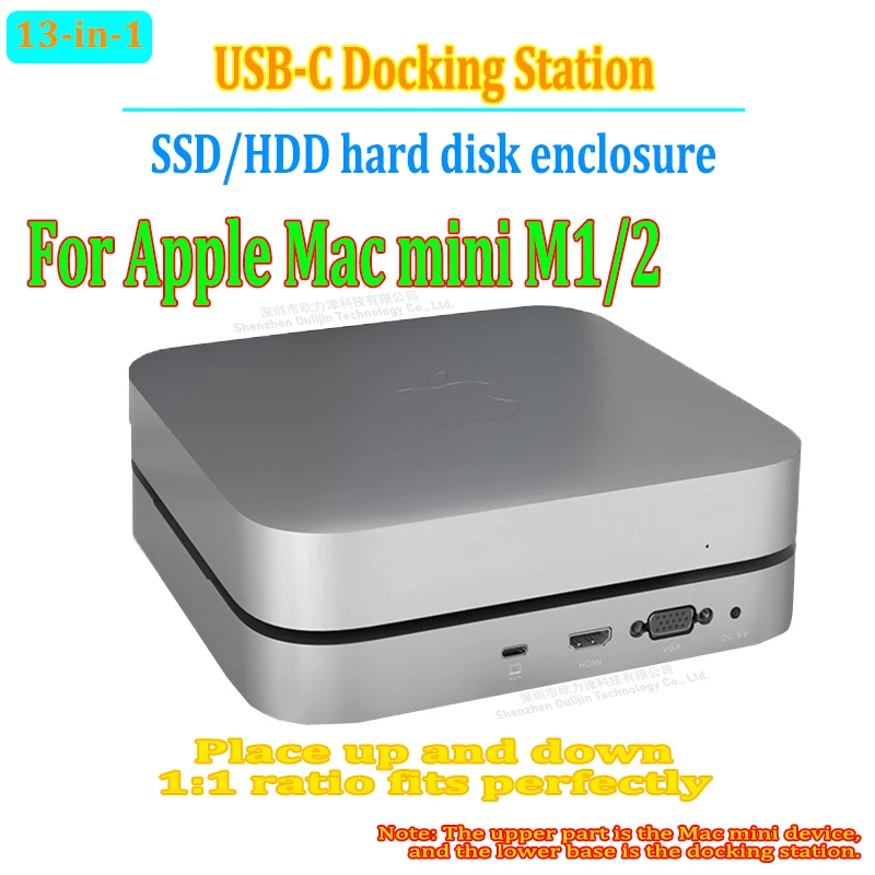 

HUB USB-C Docking Station HDMI 4K USB 3.0 VGA SD TF card reader 2.5-inch SSD/HDD hard disk enclosure For Apple Mac mini M1/M2