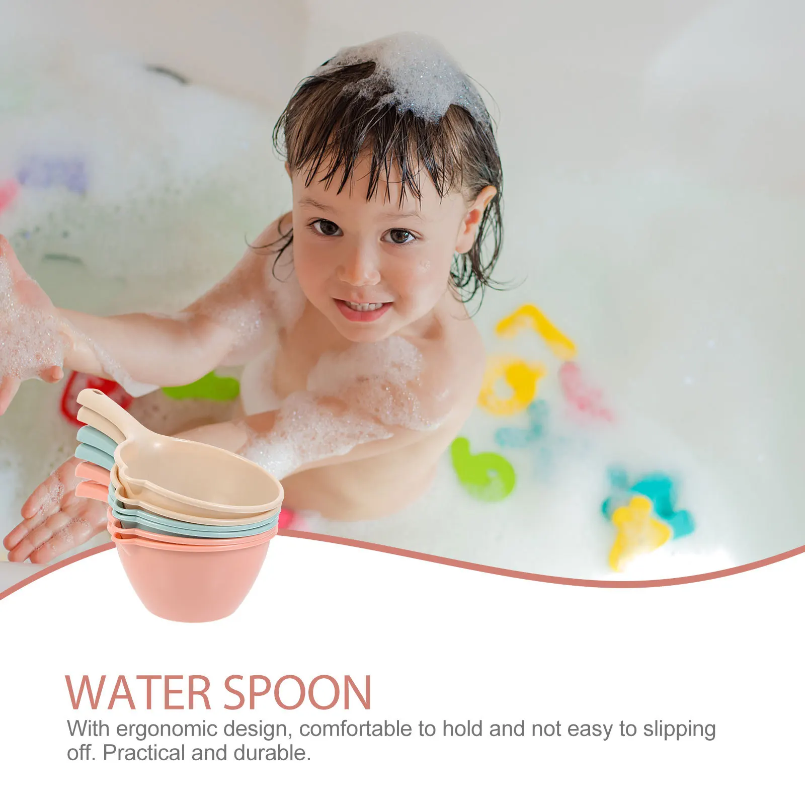 

6pcs Water Ladles Plastic Thickened Kitchen Scoop Ergonomic Handle For Household Bathroom Bath Multipurpose Watering Ladle