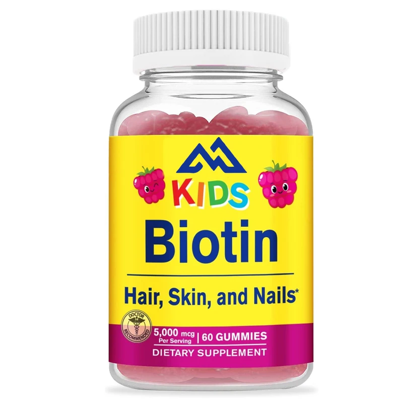 

5000 micrograms of children's biotin gummies - supports hair growth, skin health, and nails. Non GMO, gluten free