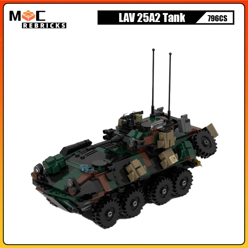 MOC اللبنات الولايات المتحدة الأمريكية الضوء العسكري مركبة مدرعة LAV سلسلة ثمانية عجلات نموذج سيارة مدرعة الطوب لغز اللعب هدية عيد الميلاد