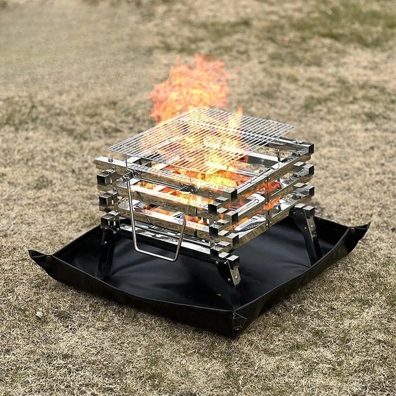 Outdoor camping fire mat High temperature resistant silicone heat insulation mat Firewood stove BBQ grill mat