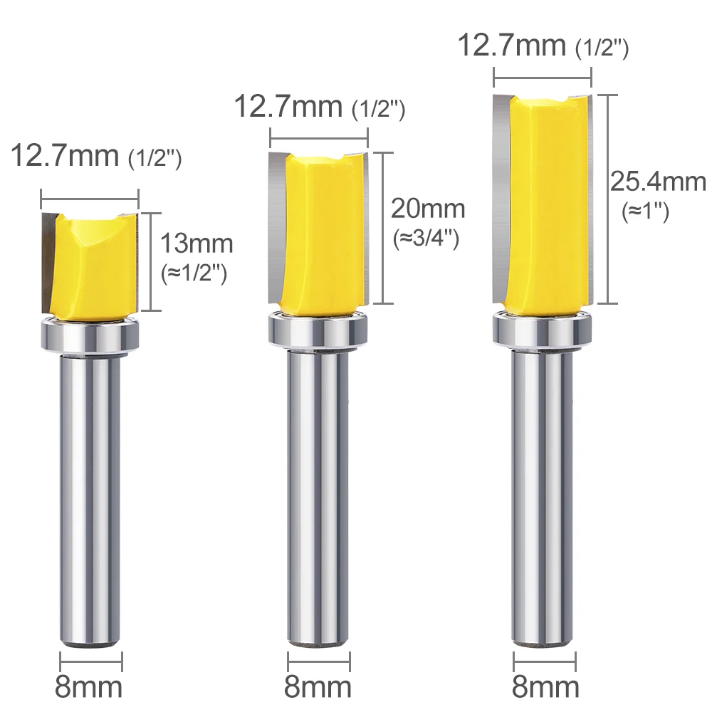 XCAN Milling Cutter 8mm Shank Flush Trim Router Bit With Bottom Bearing 12.7mm Blade Wood Pattern Bit Woodworking Tool