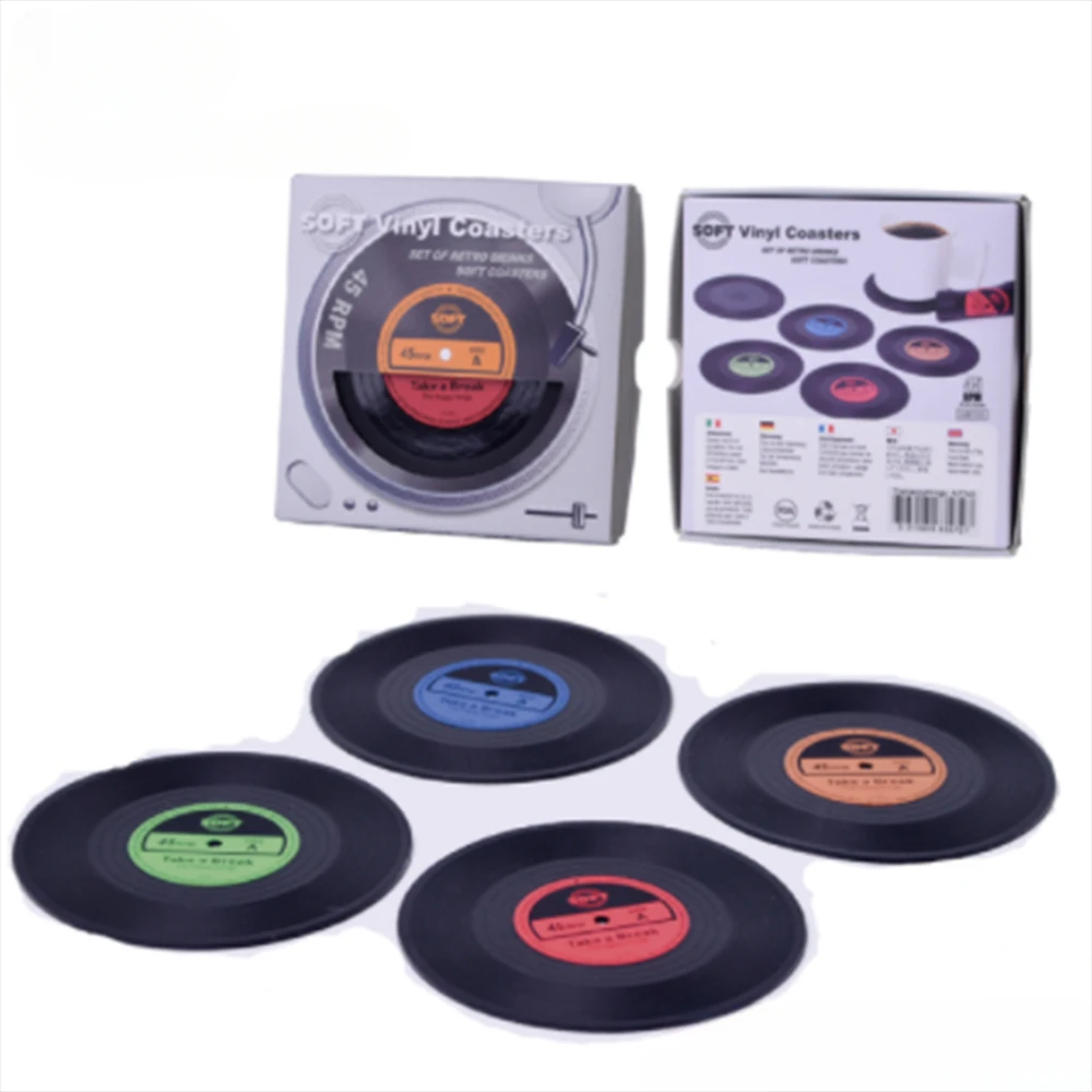 Anti-slip Coffee Coasters Vinyl Record Cup Coaster Retro Heat Resistant Music Drink Mug Mat Table Placemat Home Decor