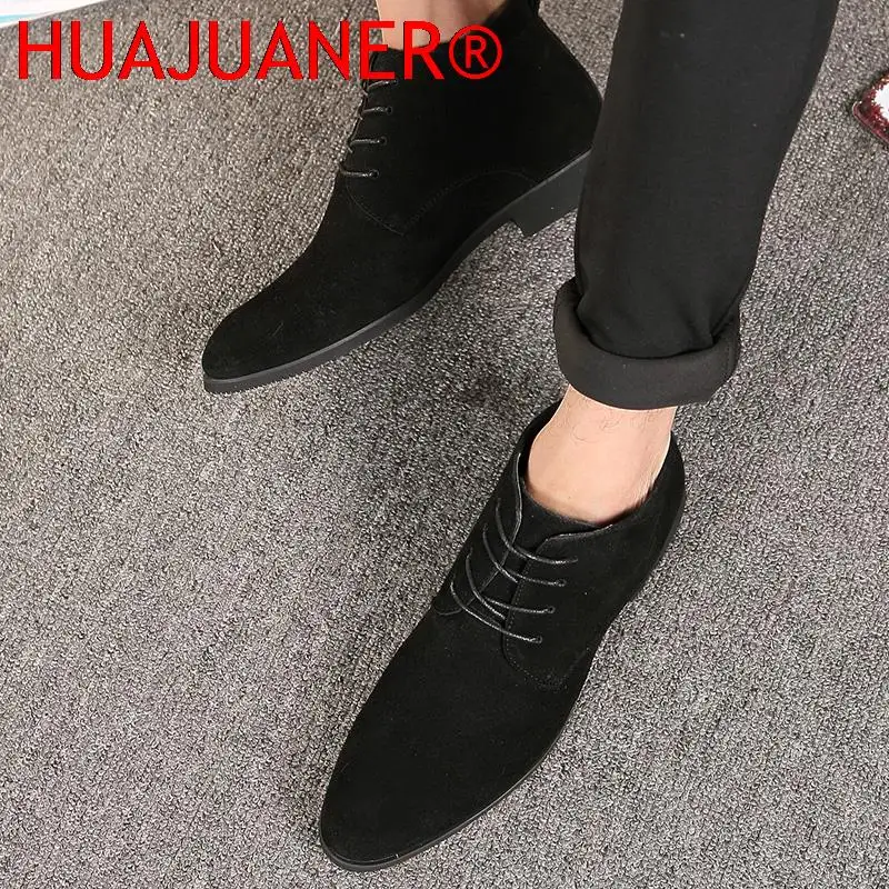 New Men Business Shoes Man Dress Shoes Fashion Pointed Toe Lace-Up Ankle Boots Formal Wedding Footwear Male Suede Oxford Shoes