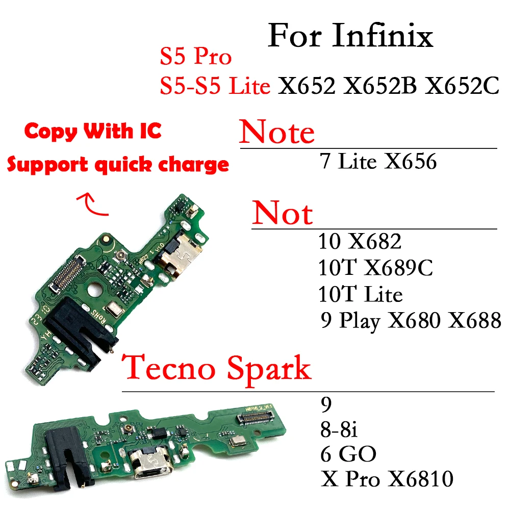 USB Charging Dock Port Flex Cable Connector Board For Infinix Hot Note Tecno Spark Zero S5 7 10 10T Lite X Pro 6 Go 8 8i 9 Play