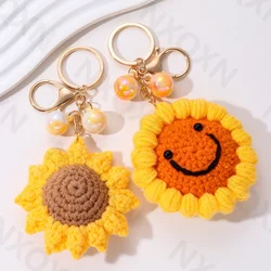 Cute Hand Knitted Sunflower Beads Keychain Smile Flower Key Ring For Women Men Friendship Gift Handmade Bag Decoration Jewelry