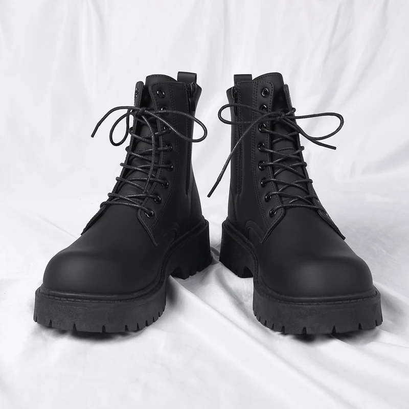 Cowhide casual all-in-one thick sole raising board shoes men\'s trend fashion leather comfortable breathable high top
