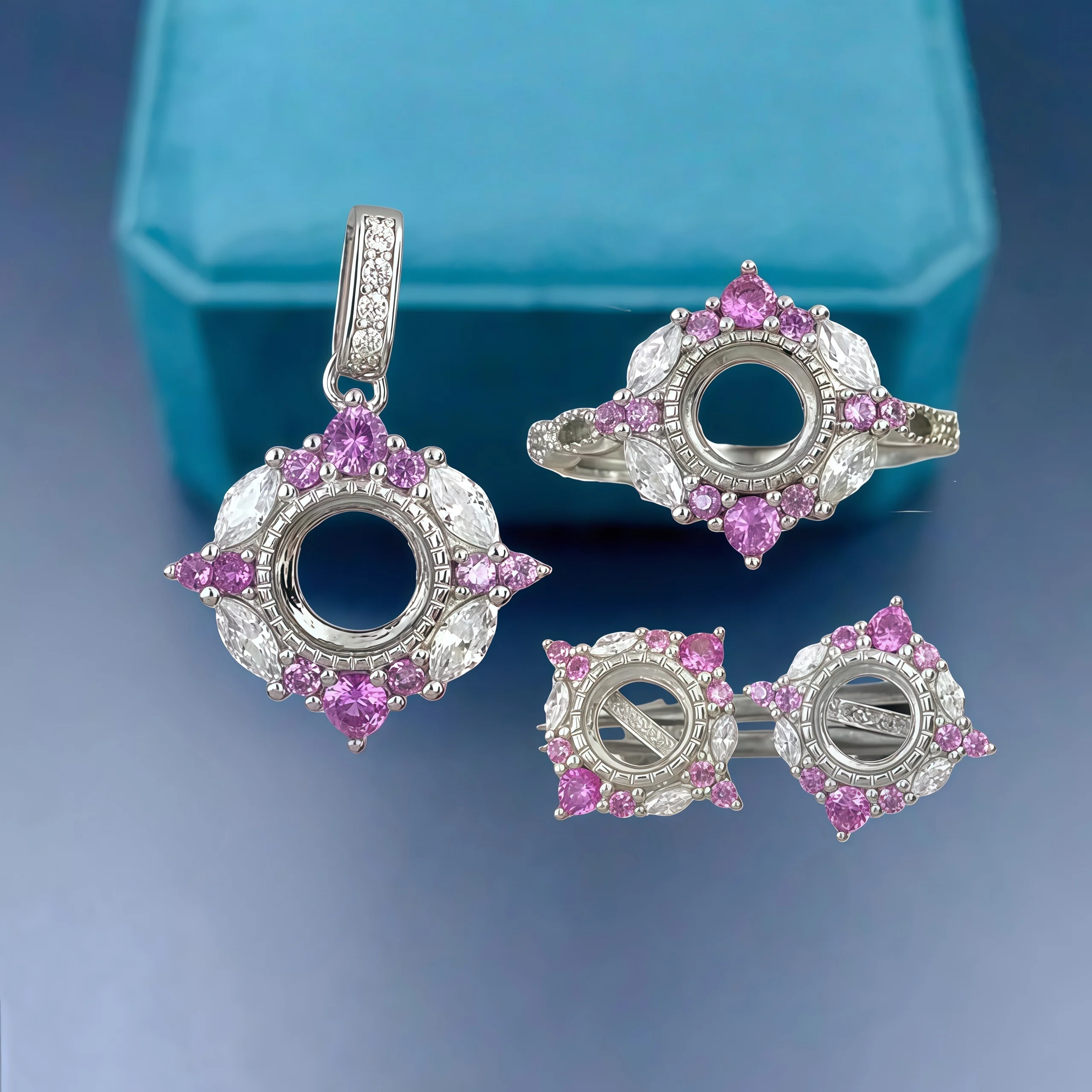 

DIY кулон кольцо серьги пустой держатель набор S925 стерлингового серебра 6 мм круглый камень изысканные модные свадебные украшения для женщин