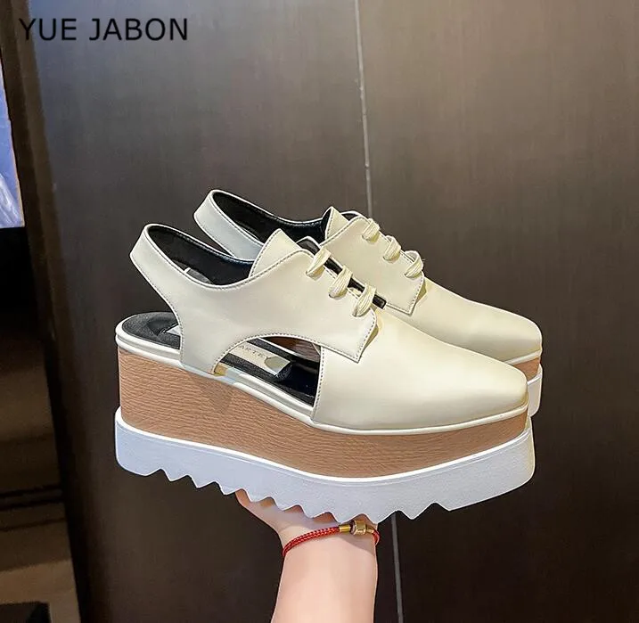 

Silver White Gold 2024 Summer Spring/Autumn Real Leather Stars Heel Women Wedges 7CM High Platform Female Casual Shoes Pumps