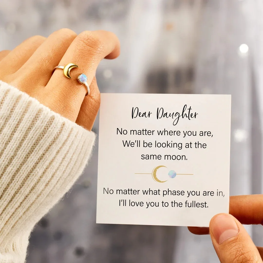 Ins Fashion 925 Silver Australian White Opal Moon Layered Rings Dainty Gold Moonstone Open Finger Band Chic Women Gift Jewelry