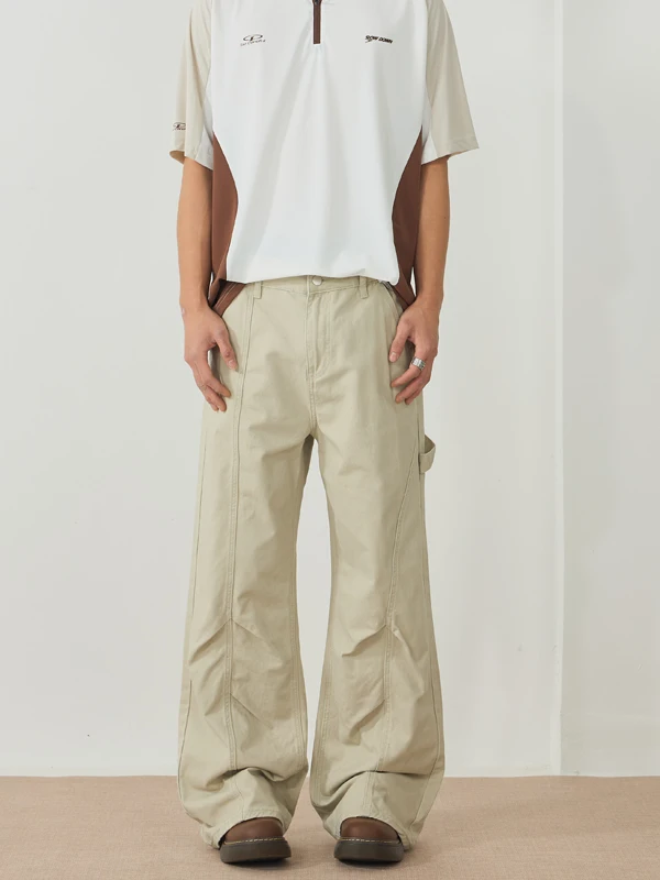 

Ретро-брюки в американском стиле с деконструированным дизайном, свободные, широкие, повседневные, унисекс, весна-осень, с высокой талией, на молнии