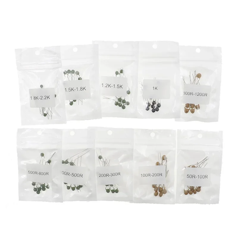 100Pcs 10Value 50 ohm - 2.2K MZ5 PTC Positive Temperature Thermistor Resistor Assorted kit set