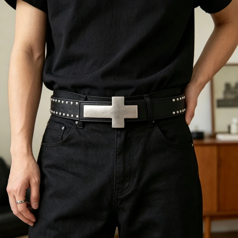 Adjustable Studded Waist Belt with Front Hardware Detail, PU Look Finish, and 105 cm Wear for Party Looks and Daily Styling