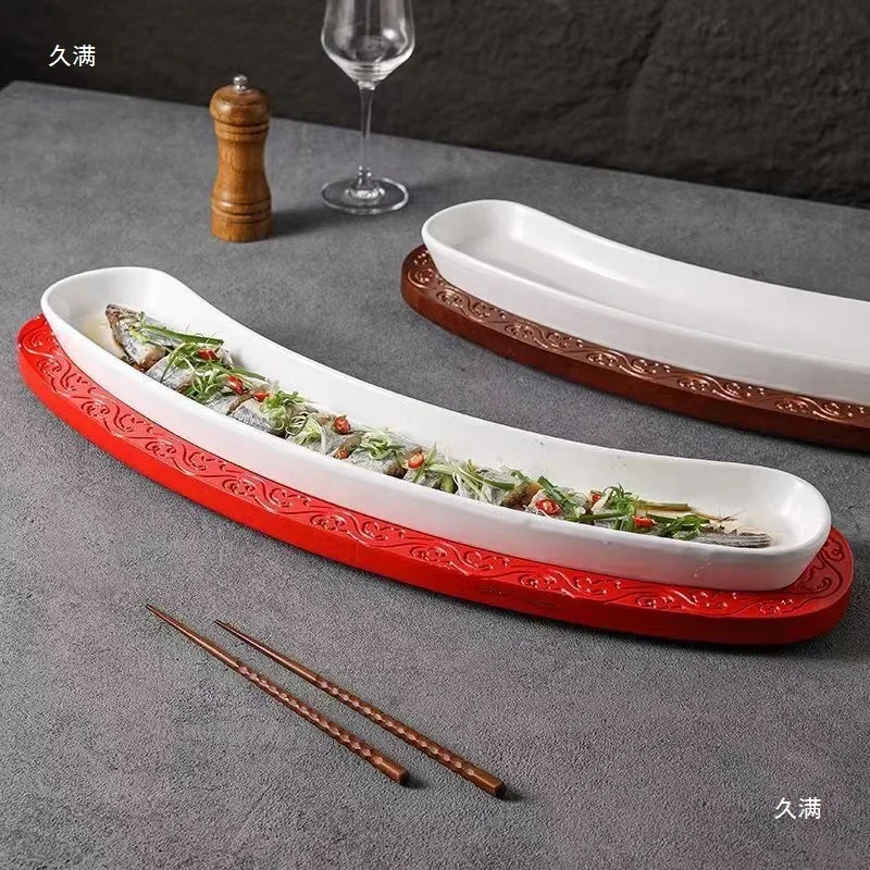 Creative hotel artistic conception tableware 1m ceramic saury hairtail eel plate club commercial long plate