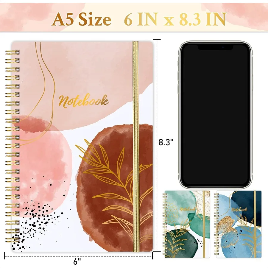 Quaderno Confezione da 3 quaderni A5 a righe da 8,3'' x 6'' Quaderno a spirale con carta spessa Classico college a righe