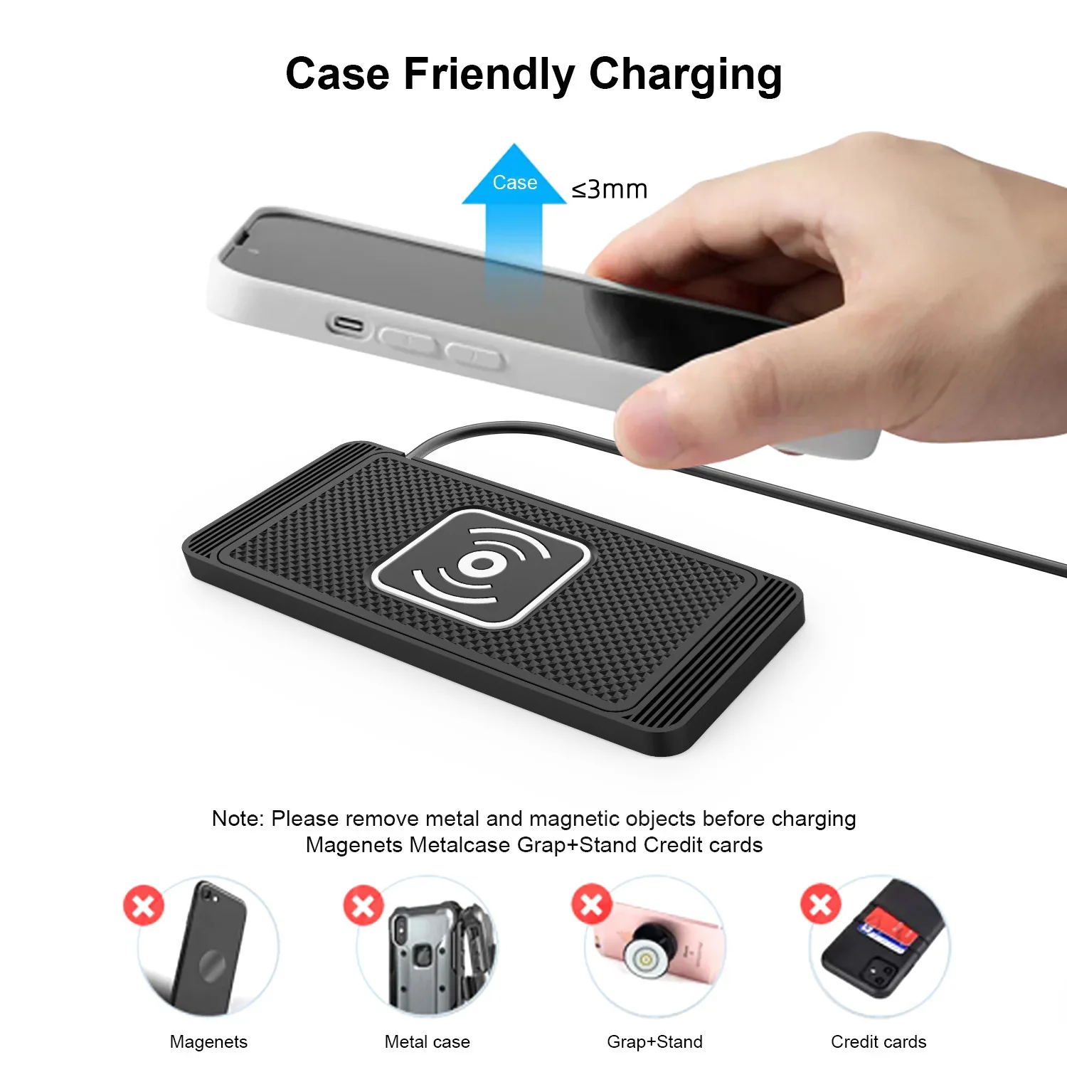 Car Wireless Charger Silicone Non-Slip Pad for iPhone 16 Pro Max Samsung S24 S23 Scalable Car Phone Fast Induction Charging Pad