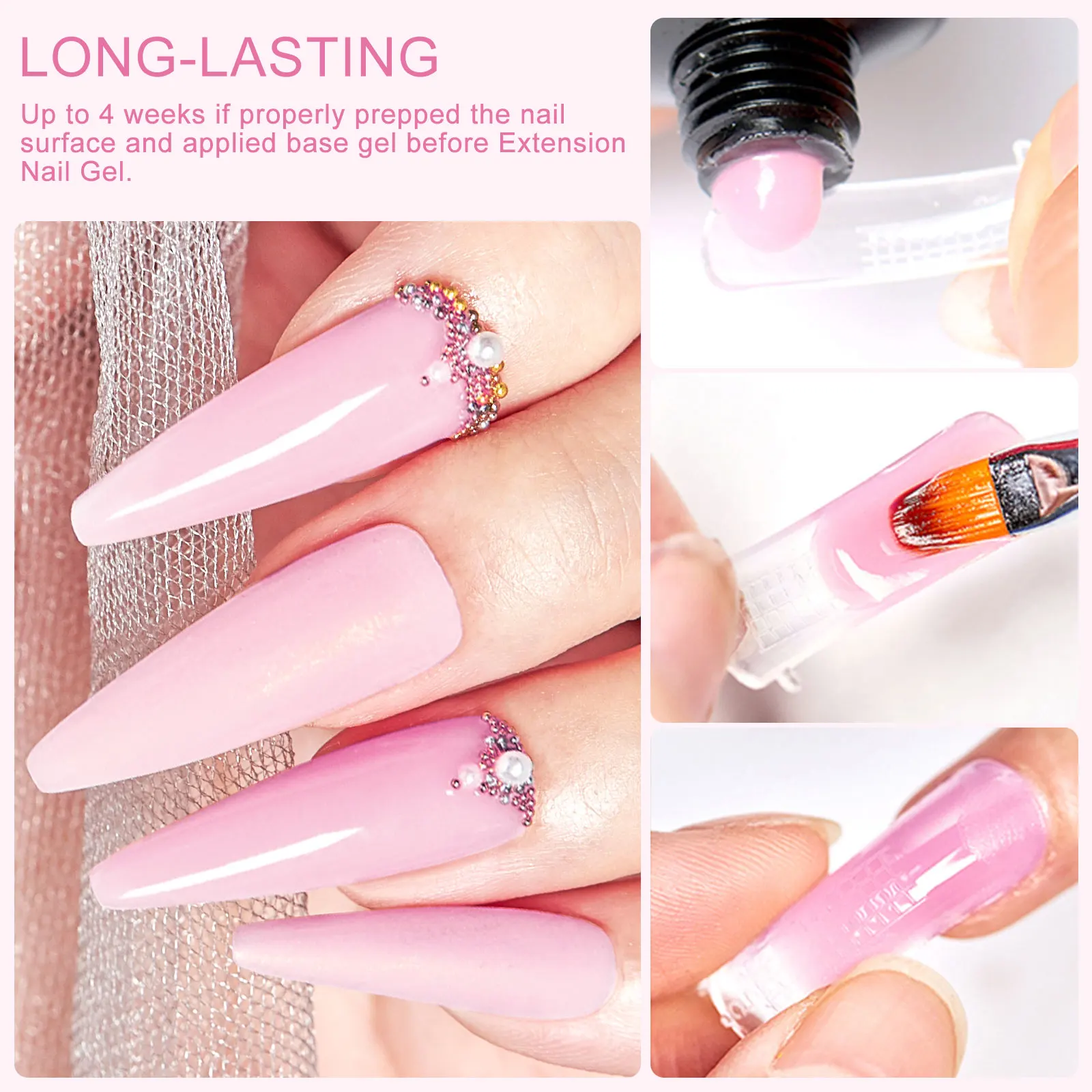 15-teiliges rosa Glitzer-Schnellverlängerungs-Gel-Nagellack-Set mit Slip-Lösung, Nagelschieber, Nagelclip, Pinsel, Datei, Verlängerungsgel-Werkzeuge