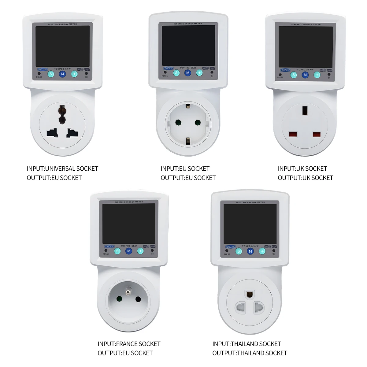TOMZN SKW WIFI Smart Socket Universal EU UK France Thailand 16A OVP OCP UVP Timer V-I-Hz-kW-kWh-PF Display Bluetooth Prepayment