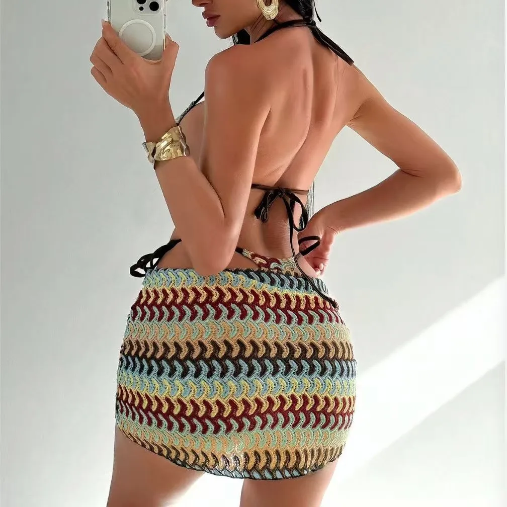 2026 New Stripe Braided Style Bikini Set Women Trendy Sexy Leace-up Bikini Mini Skirt Three Piece Sets Fashion Hot Girl Swimsuit